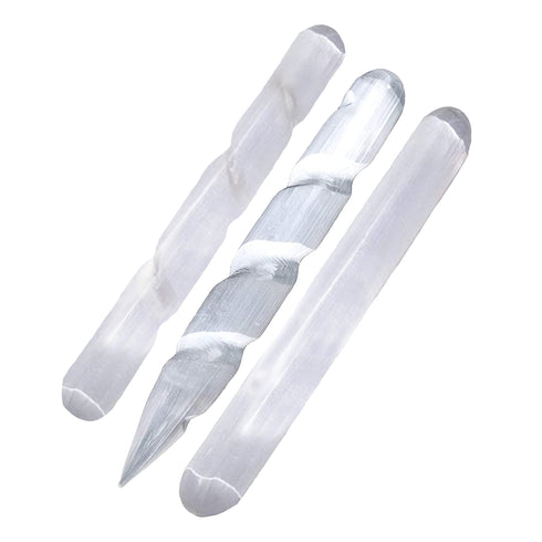 Himalayan Glow Selenite Crystals Wands, 2 Wands with Single Massage Stick – 3 Count