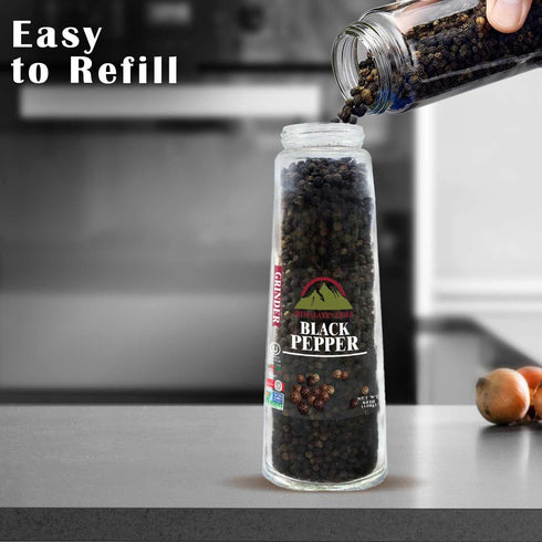 Himalayan Chef Salt and Pepper Grinder Gift Set, Tall Glass Grinder with Adjustable Coarseness-Large