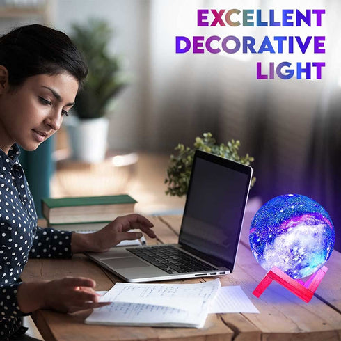 WBM Smart Galaxy Lamp, LED 3D Star Moon Light with Wood Stand