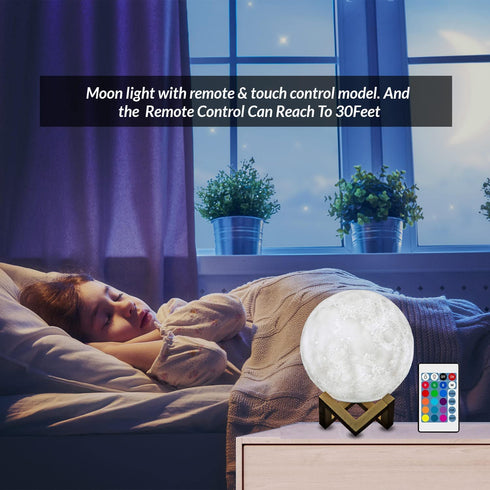 WBM Smart Moon Lamp, Multicolor LED 3D Night Light, Remote & Touch Control, USB Rechargeable