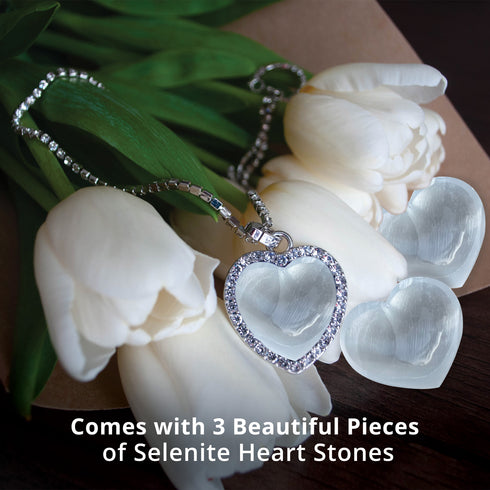 Himalayan Glow Selenite Crystal Heart Stone, Crystal for Healing, Meditation & Home Décor – Pack of 3