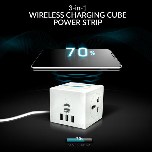WBM Smart 3-in-1 Wireless Charging Cube Power Strip